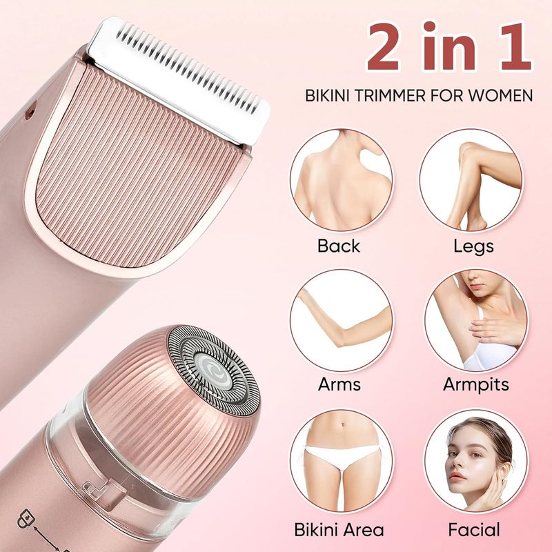 claities 2 in 1 Women Electric Shaver Dual Head Bikini Trimmer for Women IPX7 Waterproof Wet & Dry Use Body Hair Trimmer and Facial Hair Remover for Bikini Underarm Leg Arm Body Face - Image 2